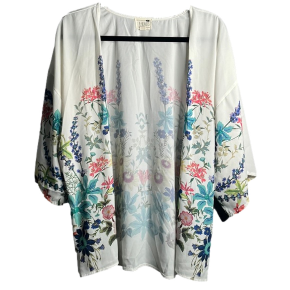 LA Hearts White With Floral Print Open Front Blouse S/M